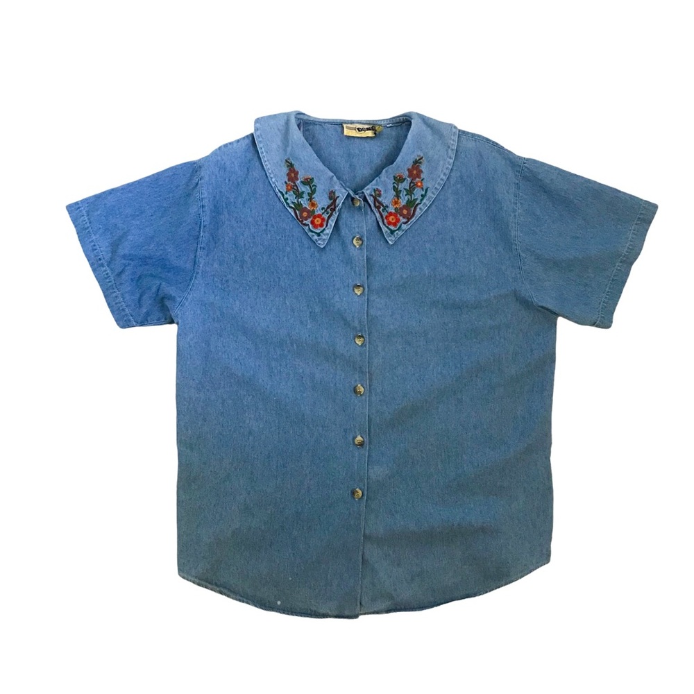 Vintage Embroidered ‘Denim Republic’ Shirt, XL, big collar